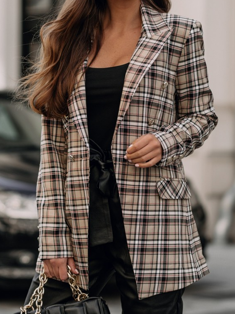 Fashion Plaid Double Pocket Blazer