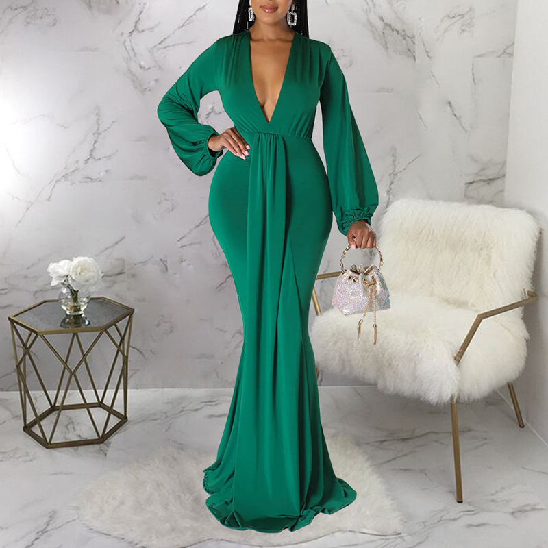 Ladies Elegant Sexy Slim Fit Deep V Neck Dress