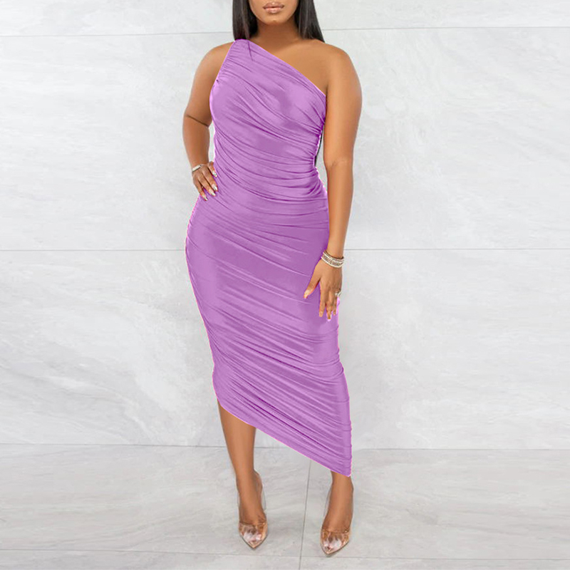 Women's Elegant Hip Slanted Shoulder Slim Dress