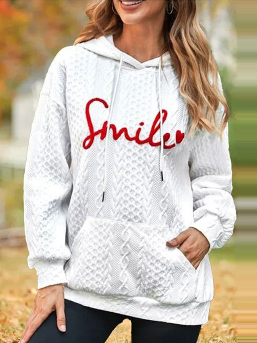 Casual Loose Letter Embroidered Thermal Hoodie