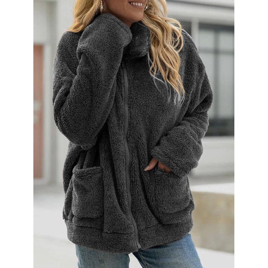 

Casual Solid Color Plush Thermal Long Sleeve Coat
