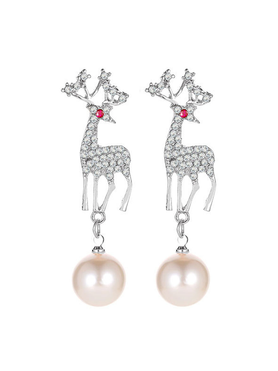 Christmas Diamond Elk Stud Earrings