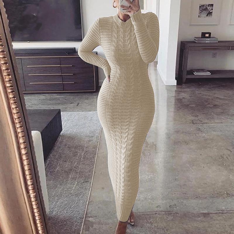Women's Fashion Twist Long Sleeve Knit Dress