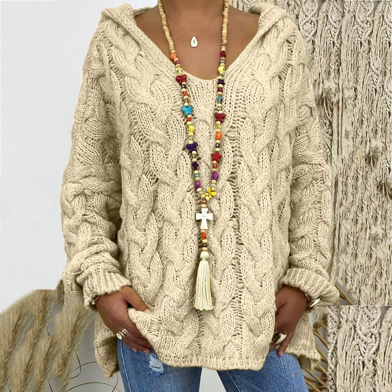 Women's Solid Twist Knit Hoodie