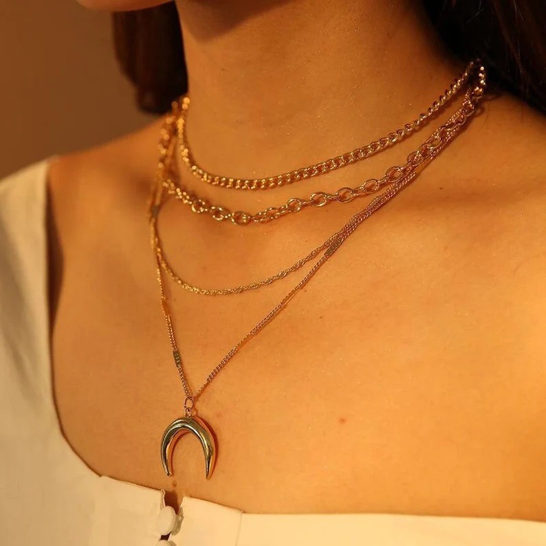 Vintage Elegant Multi Layered Layered Half Moon Necklace