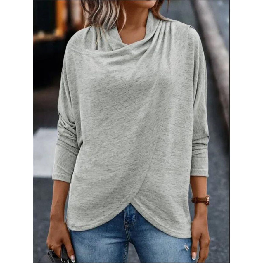 

Casual Loose Solid Color Crossover Long Sleeve T-shirt