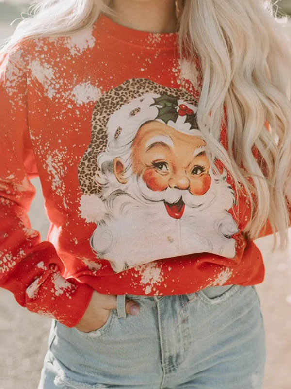 Women's Oversize Casual Santa Claus Print Christmas Sweatshirt