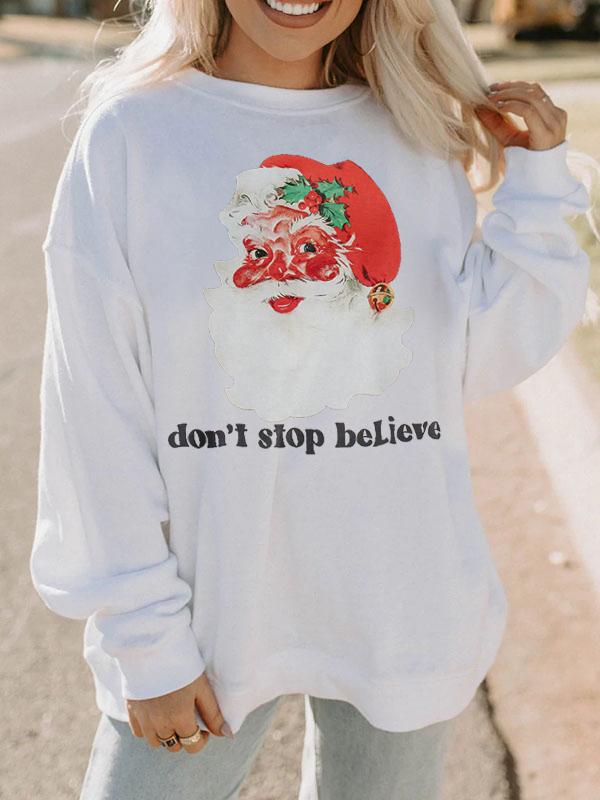 Women's Oversize Casual Santa Claus Print Christmas Sweatshirt