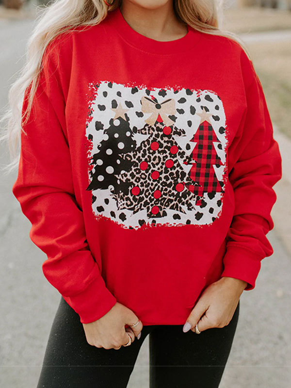 Women's Oversize Casual Christmas Tree Print Christmas Sweatshirt