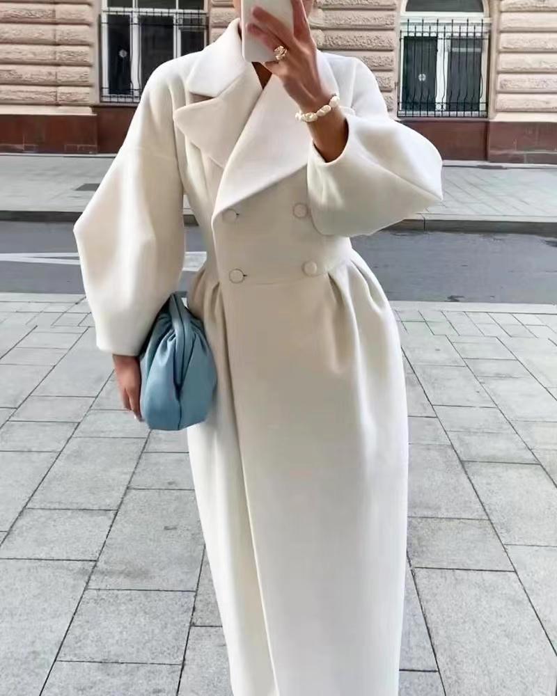 Retro Palace Style Lantern Sleeves Large Lapel Woolen Coat Long Coat