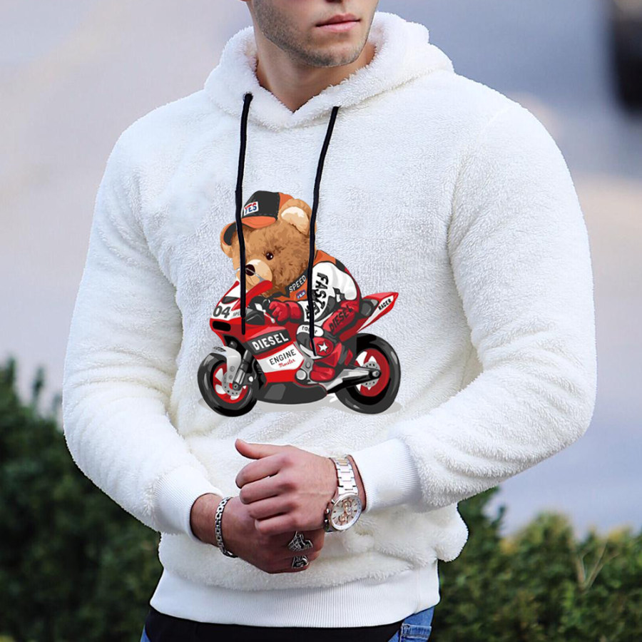 

Teddy Bear Warm Men's White Lamb Wool Hoodie