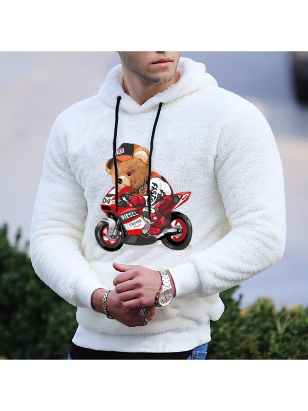 Teddy Bear Warm Men's White Lamb Wool Hoodie