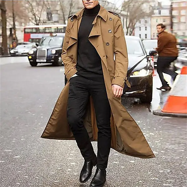 Men's Fashion Business Double Breasted Trench Coat Oversized Belt Slim Fit Coat - Ootdyouth.com 