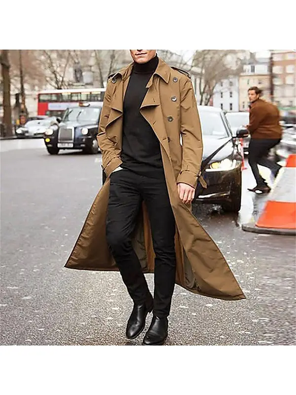Men's Fashion Business Double Breasted Trench Coat Oversized Belt Slim Fit Coat - Ootdmw.com 