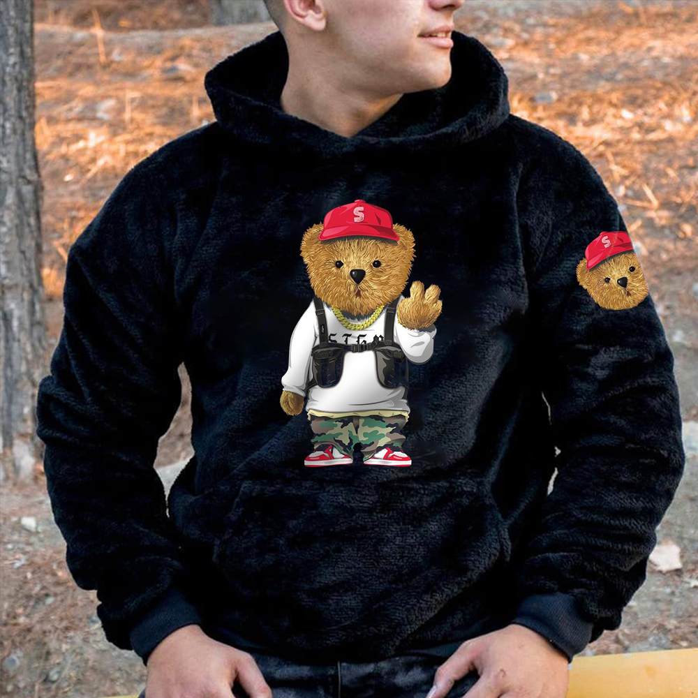 Black Bear Lamb Wool Chic Warm Casual Sweatshirt