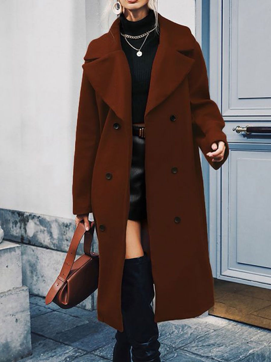 Mid Length Solid Wool Coat
