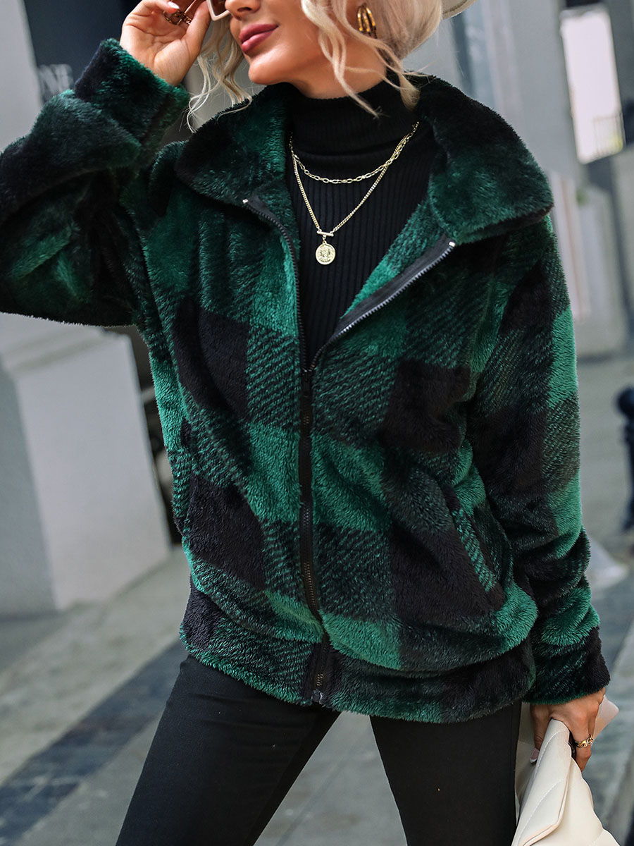 Women's Vintage Aztec Check Fleece Sweatshirt Jacket
