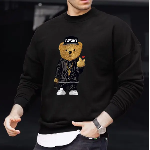 Men's Fashion Bear Print Crew Neck Sweatshirt - Sanhive.com 
