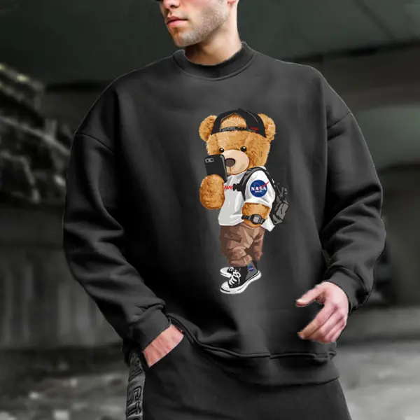 NASA SOLAR Co-branded 2022 New Cartoon Animation Bear Print Men's And Women's Same Trendy Brand Sweater - Yiyistories.com 