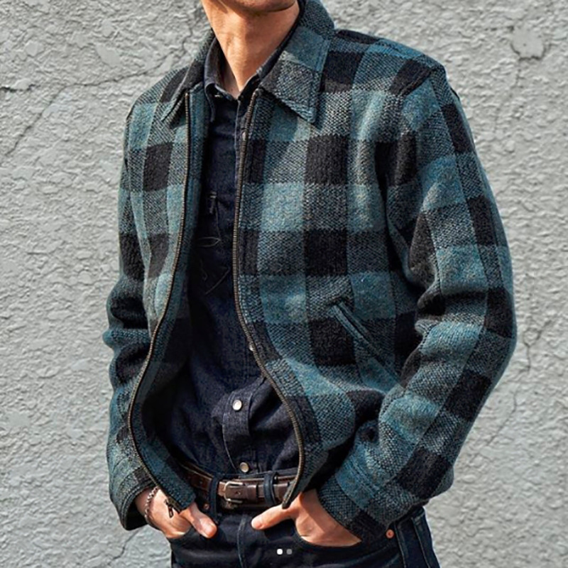 Mens Retro Plaid Woolen Jacket