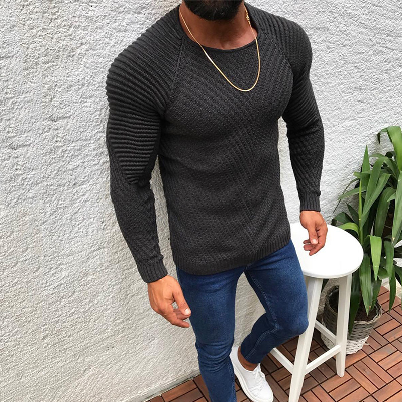 Mens Solid Color Slim Knitted Sweater