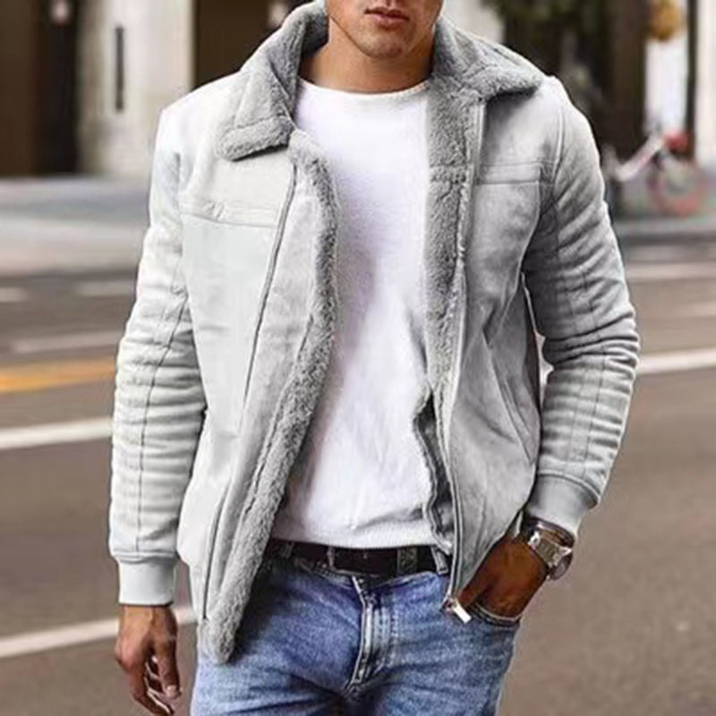 Mens Fashion Suede Fleece Jacket Coat