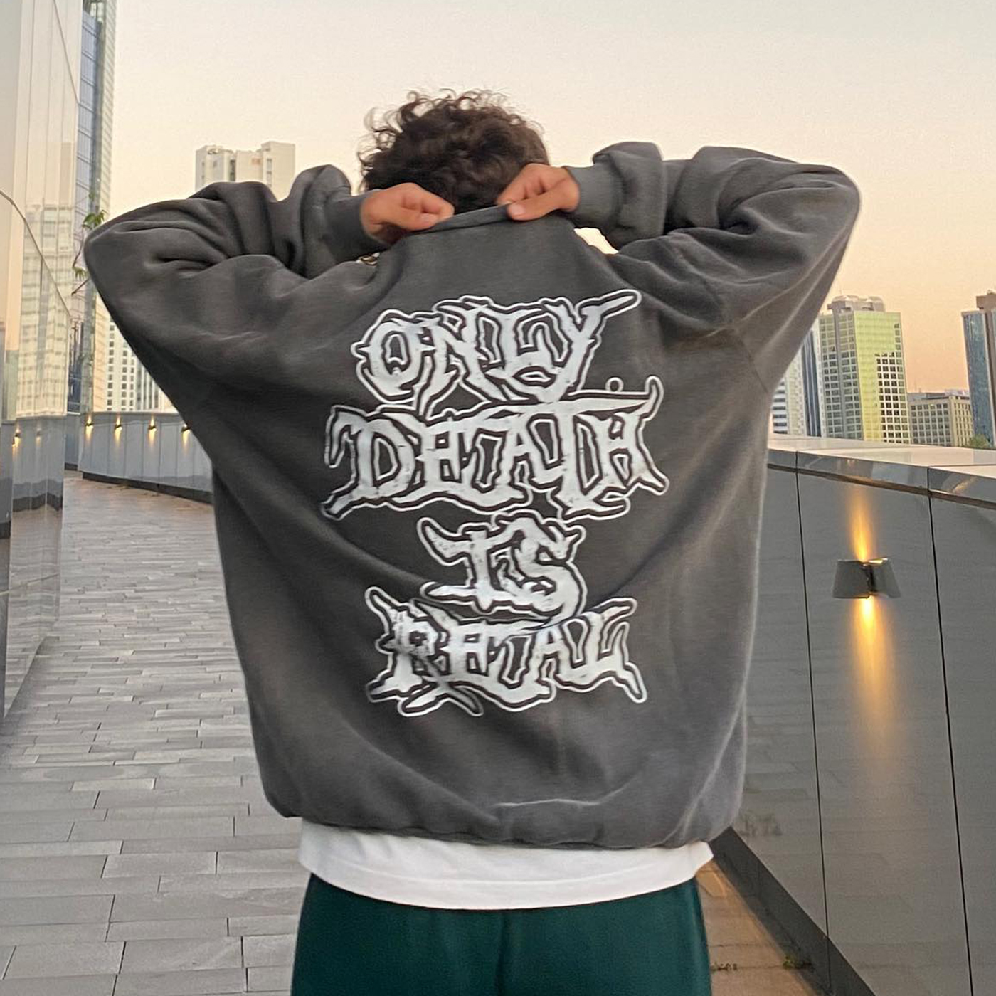 Oversized Retro Casual Men's Letter Print Pullover Sweatshirt
