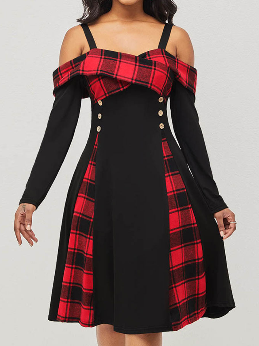 Contrast Check Double breasted Panel Slim Tank Dress