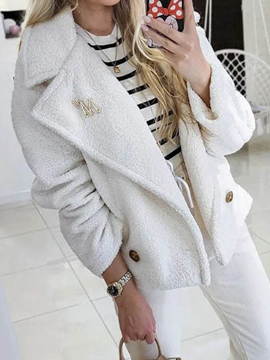 Casual Fashion Solid Color Warm Lapel Long Sleeve Coat