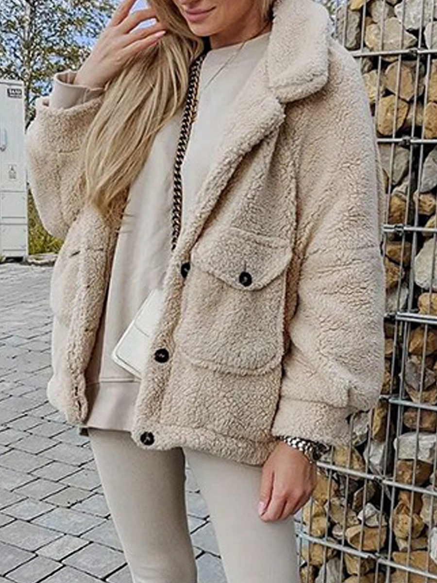 Casual Fashion Solid Color Warm Lapel Long Sleeve Coat