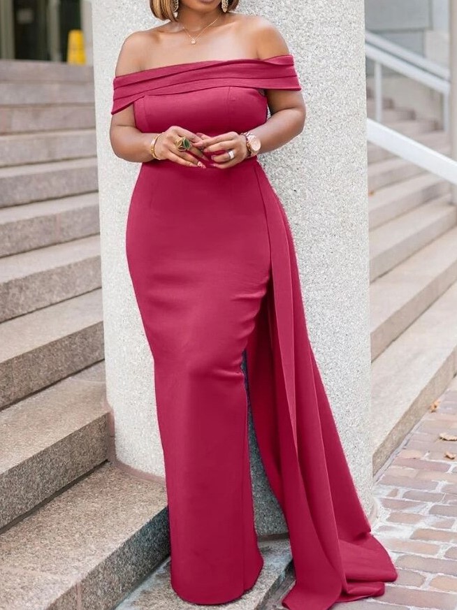 Women's Fashion Sexy Dropped Shoulders One neck Slim fit Floor Mopping Dress Long Skirt