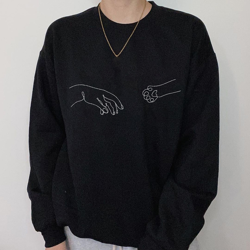 Ladies Casual Round Neck Long Sleeve Cat Scratch Print Sweater