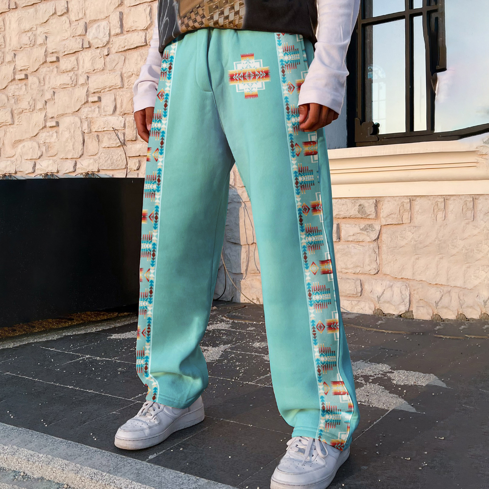 Street Men's Casual Western Geometric Pattern Colorblock Sweatpants