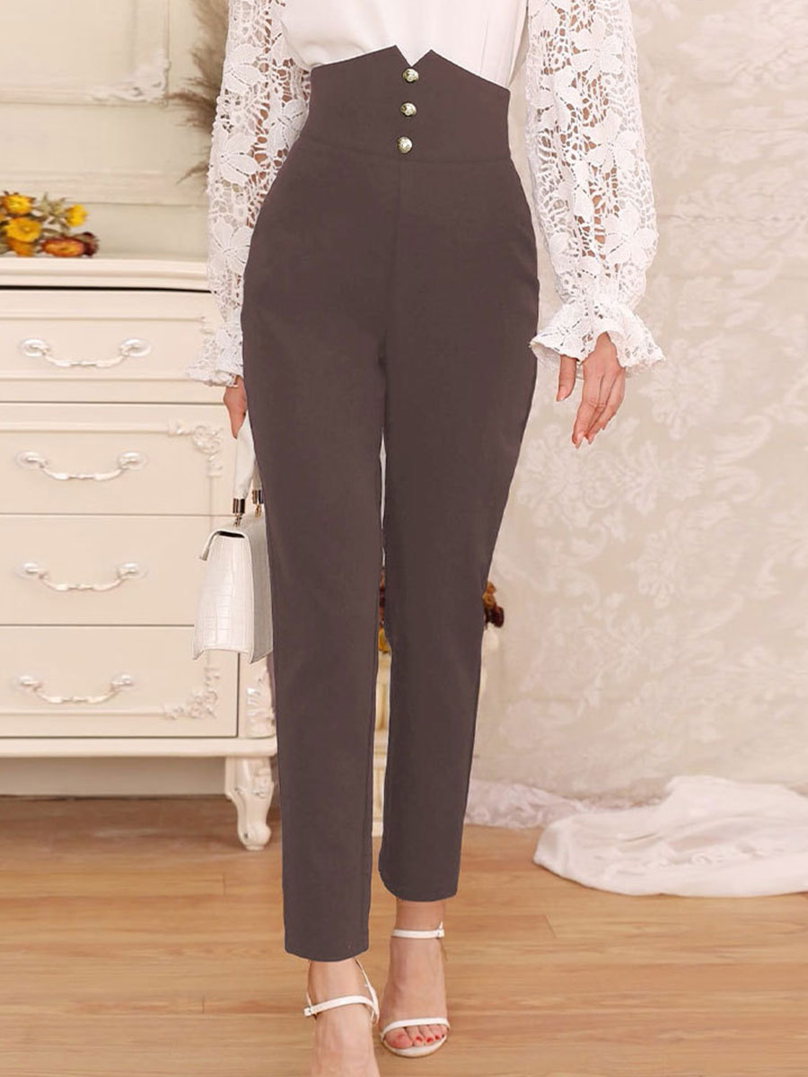 High Waist Temperament Fashion Commuter Zipper Slim Fit Pants
