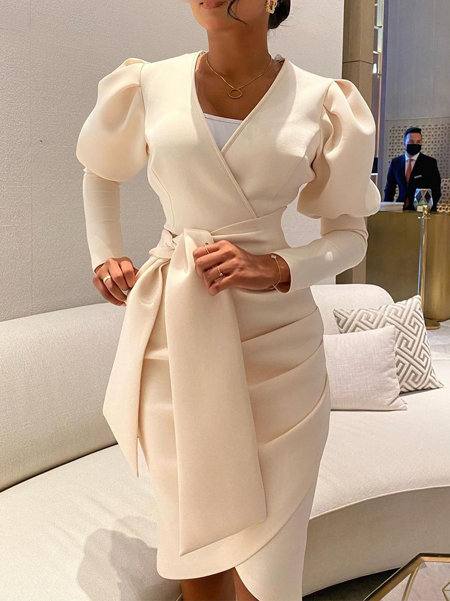 Ladies Elegant Fashion Design Sense Tie V Neck Festival Party Long Dress