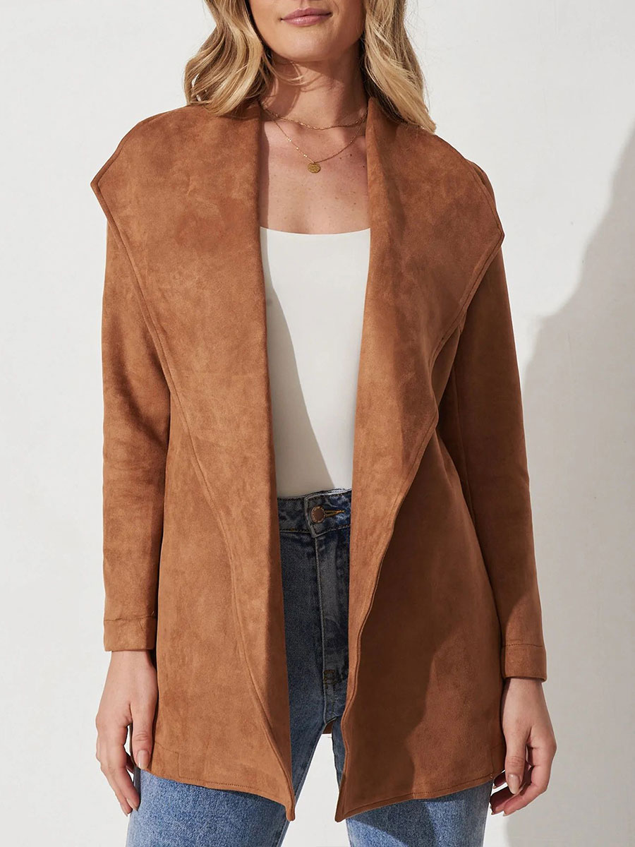 Solid Color Suit Cardigan Large Lapel Suede Long Sleeve Jacket