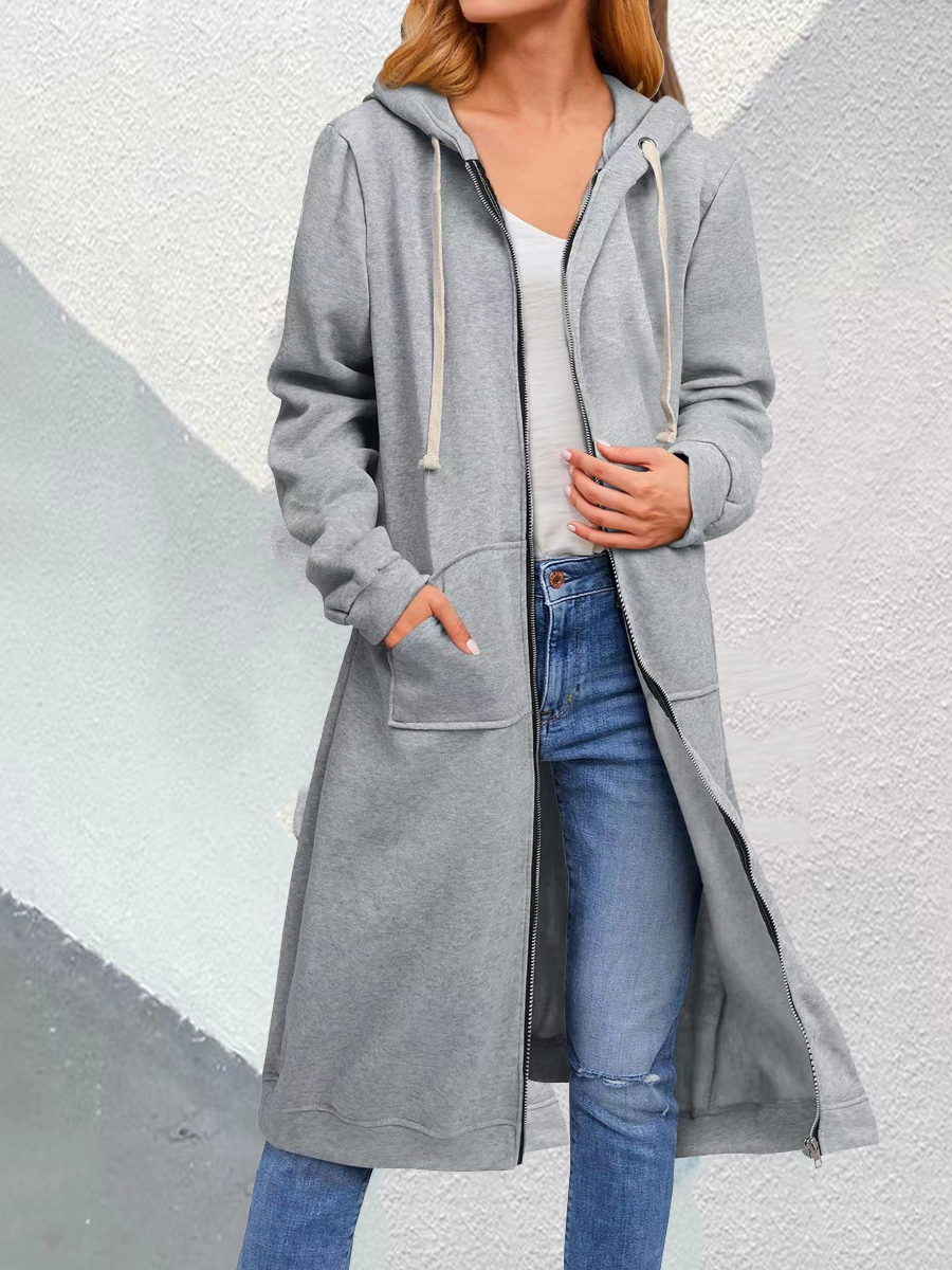 Casual Loose Solid Color Chic Long-sleeved Hooded Coat