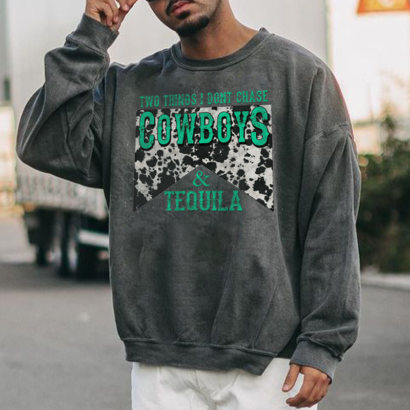 Oversized Vintage 'COWBOY' Print Crew Sweatshirt