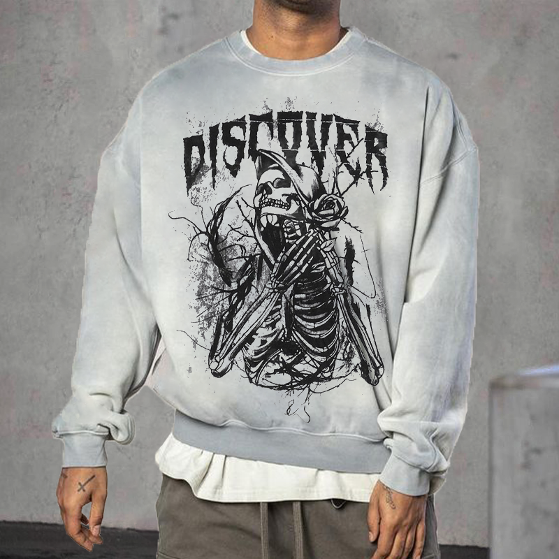 Oversized Skull Print Slouchy Hoodie