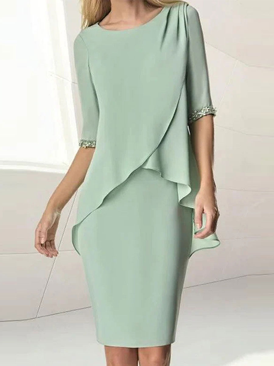 Solid Color Stitching Slim Fit Elegant Dress