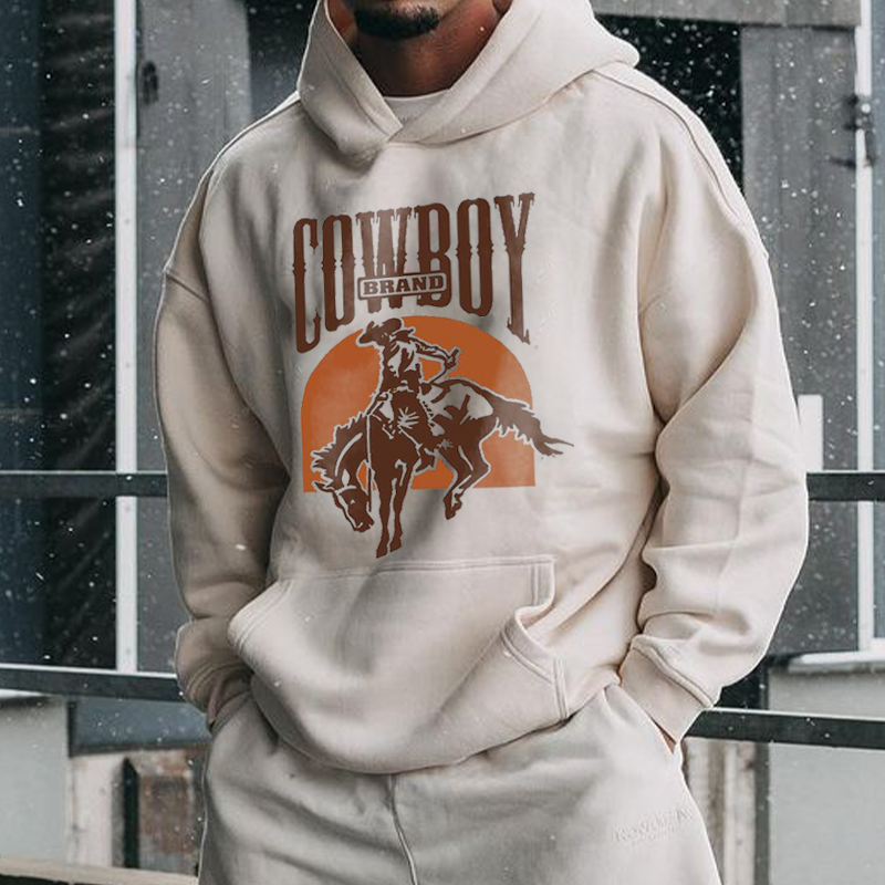 Oversized Vintage 'COEBOY' Print Men's Hoodie