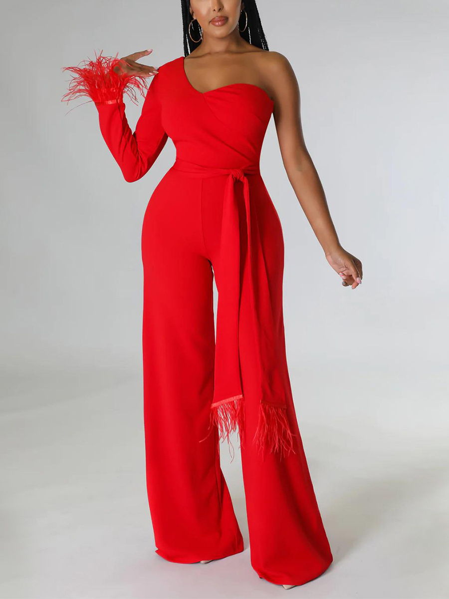Ladies Elegant Fashion New Product Wide Leg Pants One Shoulder Tassel Jumpsuit