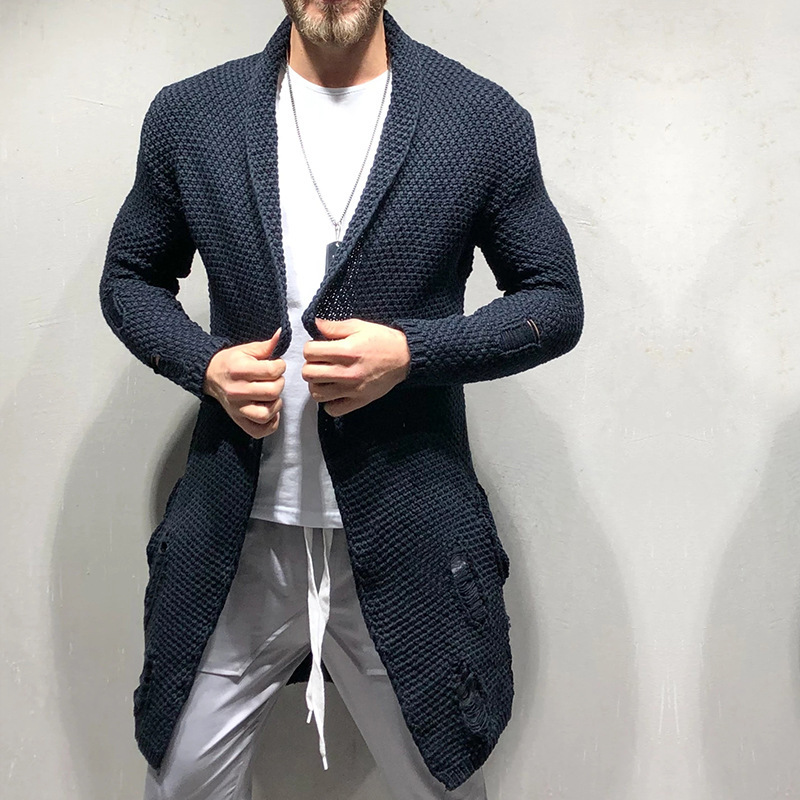 Mens Fashion Ripped Knitted Sweater Cardigans