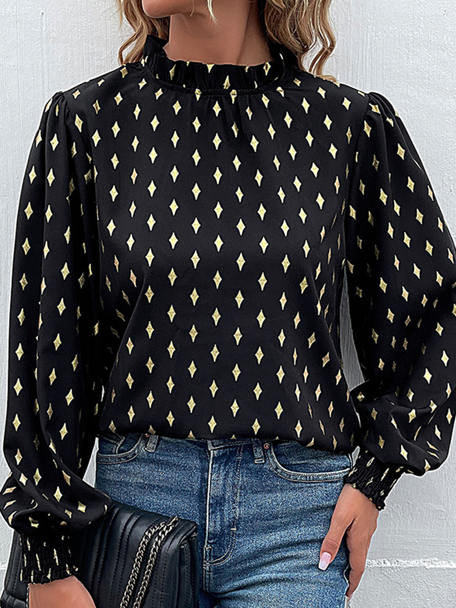 Casual Loose Geometric Bronzing Printed Long sleeved Blouse