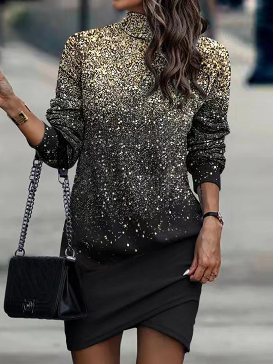 Casual Loose Printed Long Sleeve Short Dress