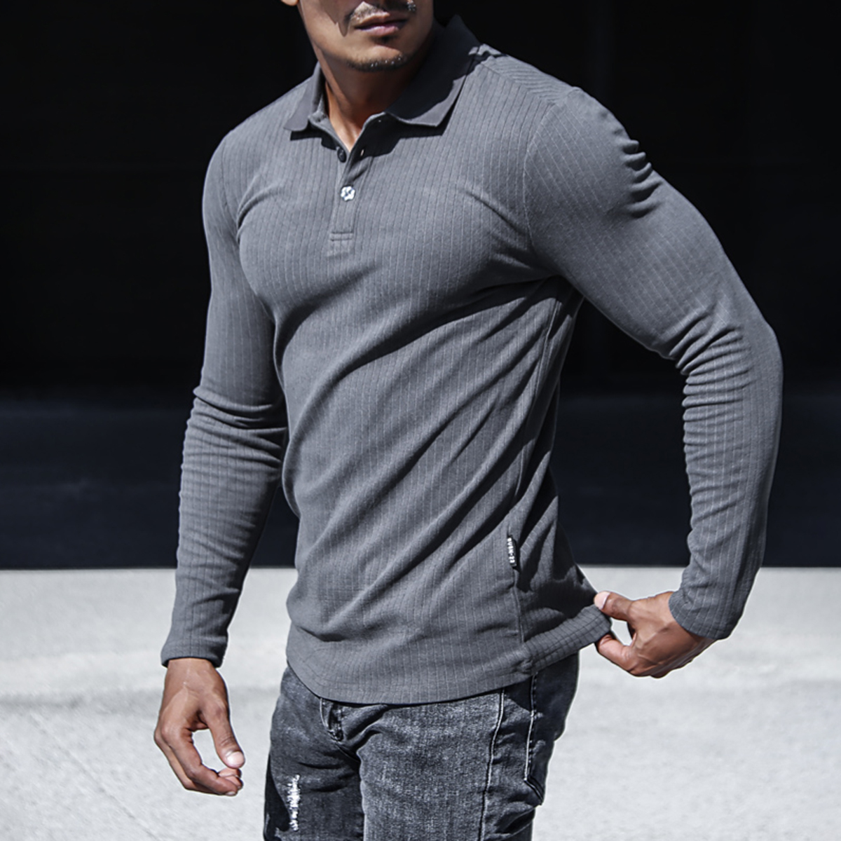 Men's BVSN Sports Long Sleeve Fitness Coach T Shirt Running Training Tops Casual Slim Cotton Polo Neck Bottom Shirt
