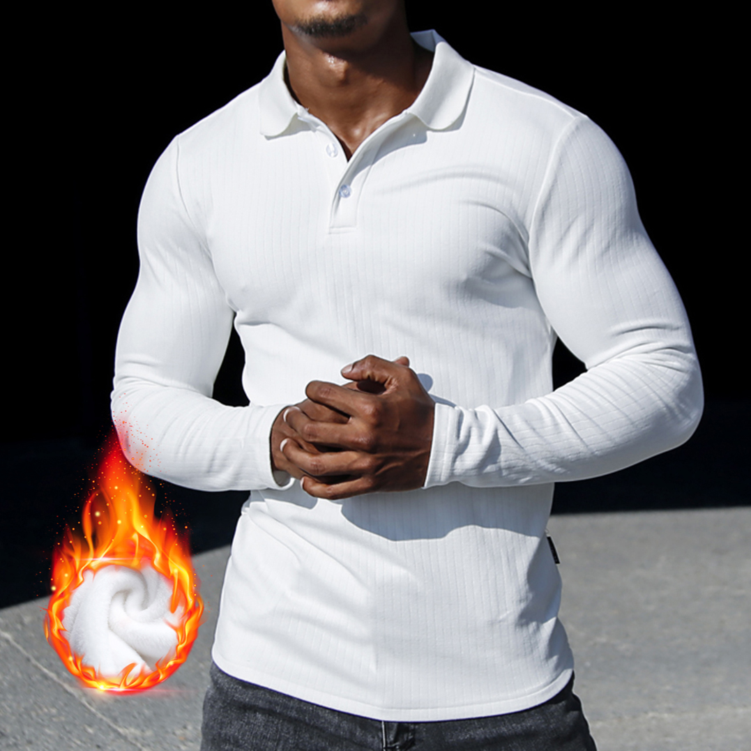Men's BVSN Sports Long sleeved Fitness Training T shirt Outdoor Running Top Casual Slim Polo collar Cotton Thick Bottom