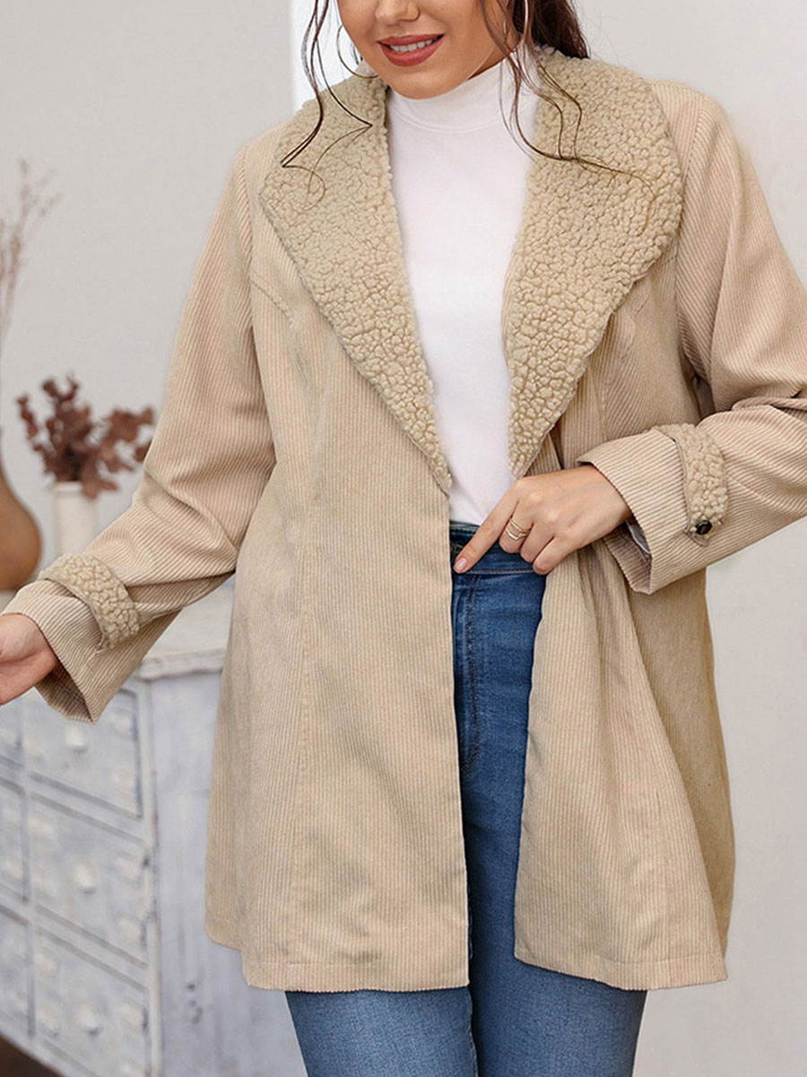 Fashion Solid Color Lapel Tie Fur Collar Jacket