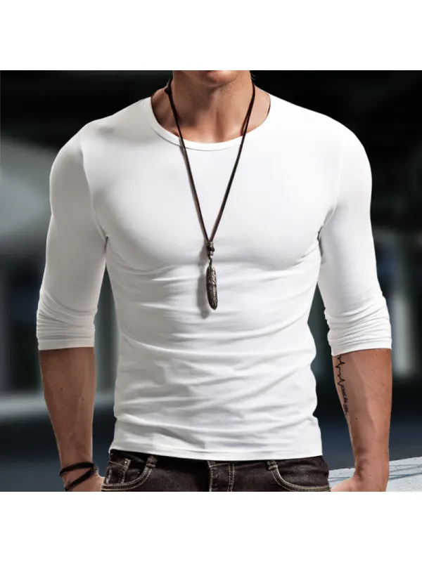 Men's Basic Bottoming Shirt Long-sleeved T-shirt Pure Cotton Inner Build Slim Fit Top - Ootdmw.com 