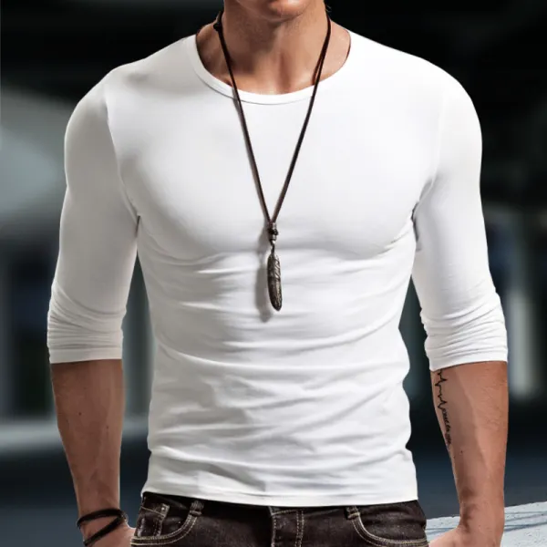 Men's Basic Bottoming Shirt Long-sleeved T-shirt Pure Cotton Inner Build Slim Fit Top - Menilyshop.com 